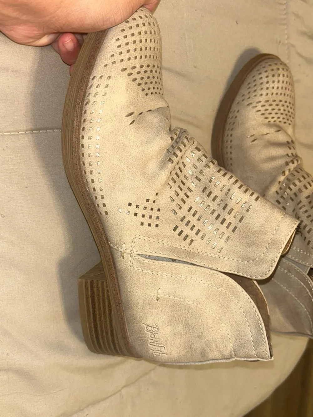 Perforated Ankle Booties in Light Beige
